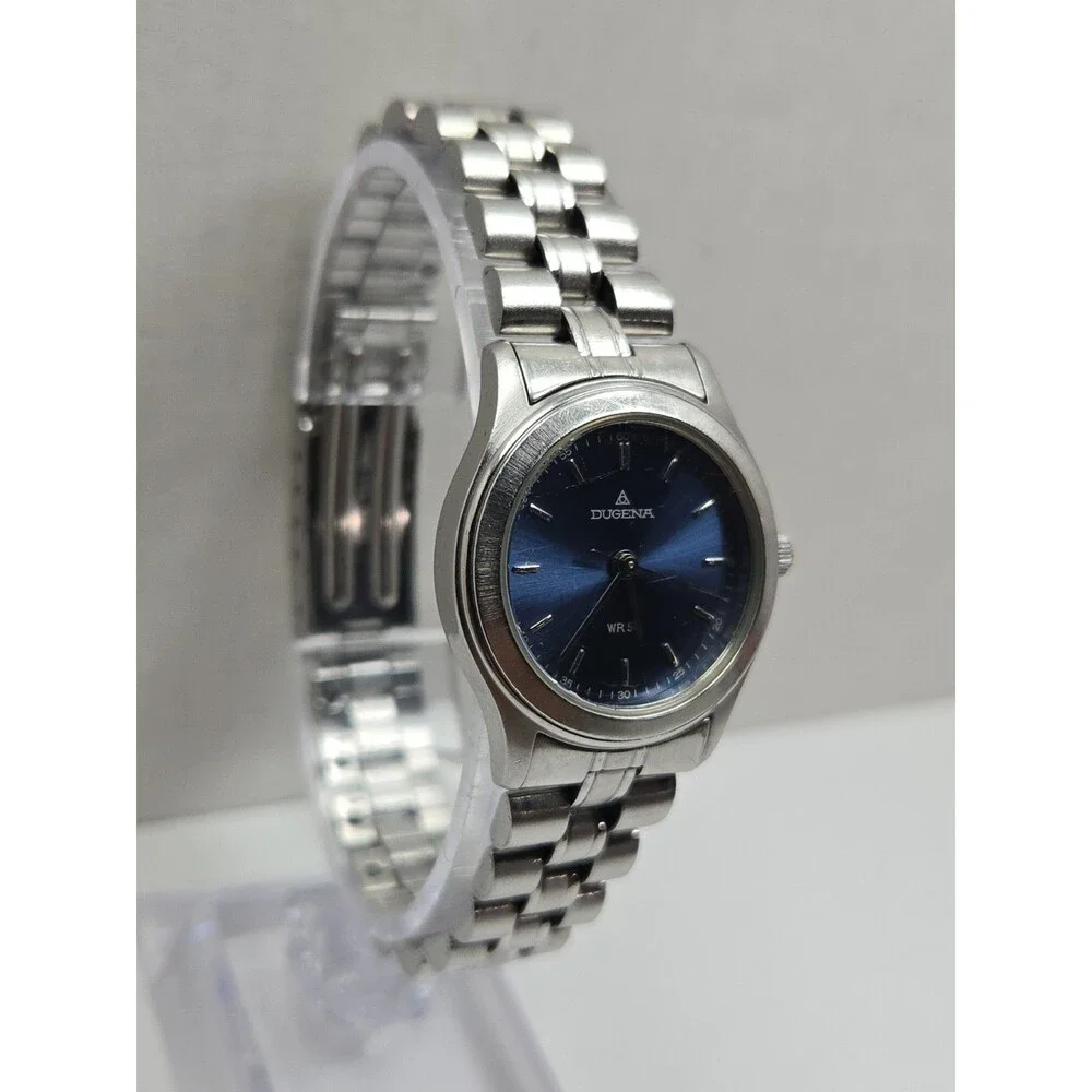 Womens Dugena WR 50 1907 Blue Sunburst Dial Silver Tone Quartz Watch New Battery